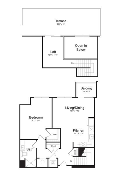 a floor plan of a house with a bedroom and a living room